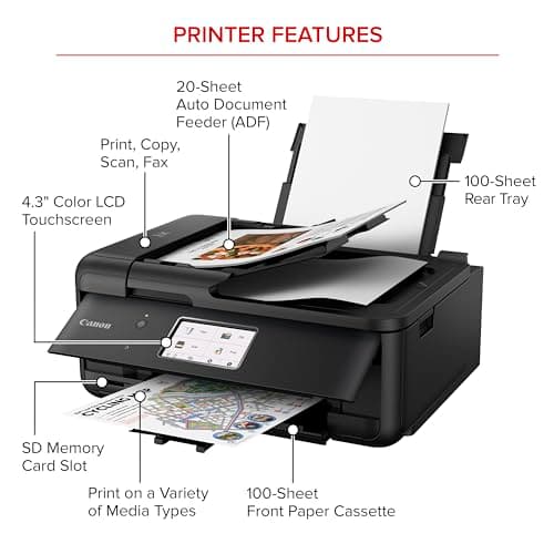 Canon PIXMA TR8620a - All-in-One Printer Home Office|Copier|Scanner|Fax|Auto Document Feeder | Photo, Document | Airprint (R), Android, Black, Works with Alexa