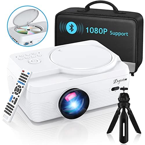 Full HD Bluetooth Projector Built in DVD Player, 12000LM 1080P Supported, Portable Mini DVD Projector for Outdoor Movies, 250" Home Theater, Compatible with iOS/Android/TV Stick/PS4/HDMI/USB/TF Card