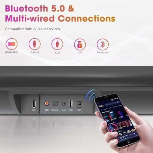 BESTISAN Soundbar, TV Sound Bar with Wired HDMI and Wireless Bluetooth 5.0 Home Theater System (28 Inch, Enhanced Bass Technology, 3-Inch Drivers, Bass Adjustable, Wall Mountable, DSP)