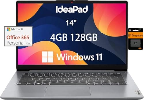 Lenovo IdeaPad Ultra Light Laptop for Student & Home (14" Anti-Glare, Intel Dual Core Processor, 4GB RAM, 128GB Storage (64GB+ 64GB SD)), 1 Year Office 365, Webcam, Wi-Fi 6, Win 11 Home in S, Grey