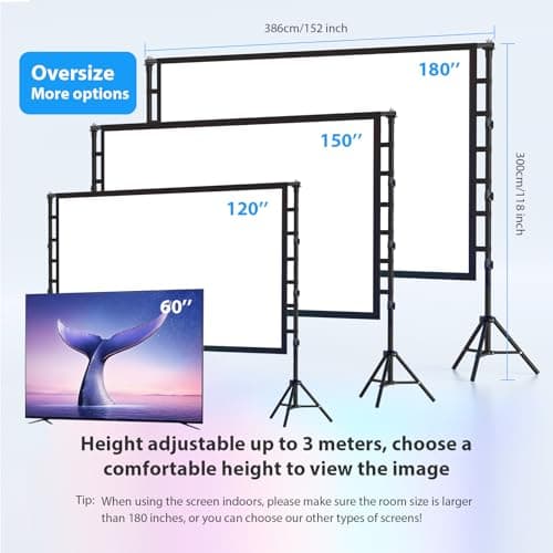 Outdoor Projector Screen with Stand 180 Inch: VOOPVOR Portable Projection Screen and Stand, Indoor Rear Front Movie Screen 16:9 4K HD, with Carry Bag,Support Height Adjustable for Home Theater Camping