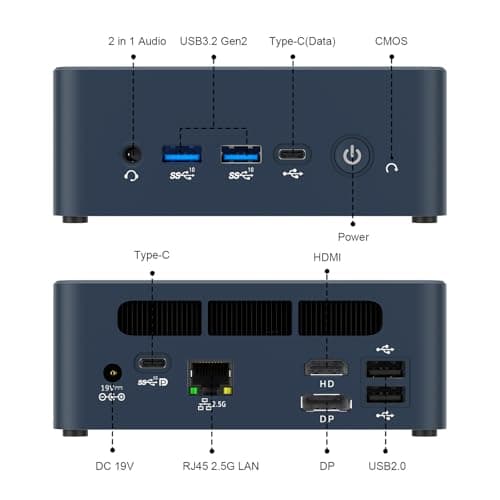 AWOW Mini PC Intel Core i5 12600H(12C/16T, up to 4.5GHz), HI12 Mini Computers 16GB DDR4 512GB PCIe3.0 SSD, Mini Desktop Computers Triple Display 4K, RJ45 2.5G LAN, Type C, WiFi 6, BT5.2