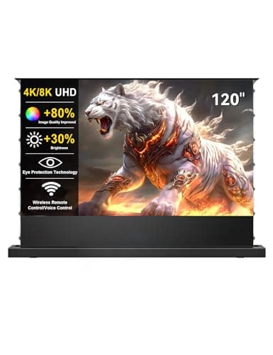 IN&VI 120" Motorized Floor Rising Projector Screen for UST Long/Standerd Throw Projector,Matte White Projector Screen Motorized for Home Theater,Movie Screen 4K/8K Ultra HD Active 3D