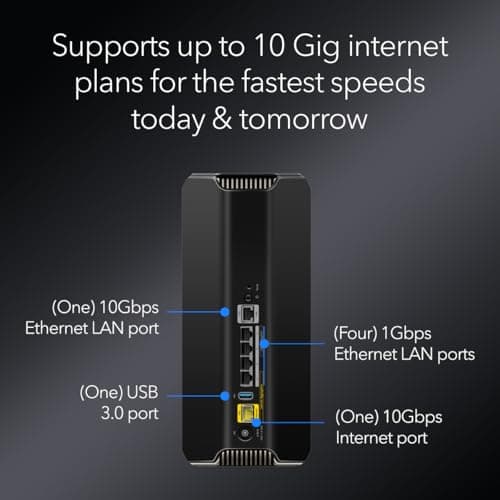 NETGEAR Nighthawk Tri-Band WiFi 7 Router (RS700S) - Security Features, BE19000 Wireless Speed (up to 19Gbps) – 10 Gig Internet Port - Covers up to 3,500 sq. ft., 200 Devices – 1-Year Armor Included