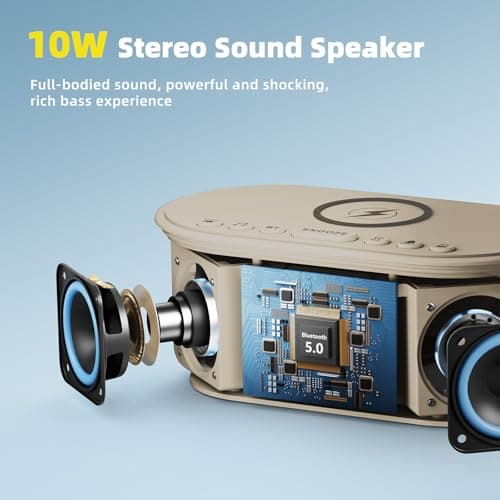 Sound Machine Alarm Clock for Bedrooms: Bluetooth 10W Stereo Sound Speaker with Wireless Charging - White Noise Machine for Sleeping with 21 Soothing Sounds - Putty