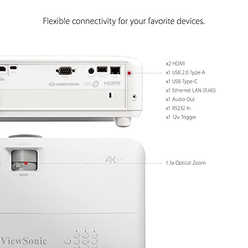 ViewSonic PX748-4K UHD 4K Projector with 4000 Lumens, 240 Hz, 4.2ms, HDR Support, Auto Keystone, Dual HDMI, and USB C for Home Theater, Stream Netflix with Dongle