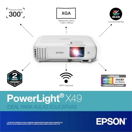Epson, EPSV11H982020, PowerLite X49 3LCD XGA Classroom Projector with HDMI, 1 Each , 3.4"x11.6"x10.2"