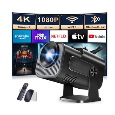 [Built-in App] Mini Projector 1080P Full HD, 4K Projector with 180° Rotation, Portable Projector WiFi 6 & Bluetooth 5.2 Support,Featuring Auto Keystone Correction,HDMI/USB Connectivity Projector Black