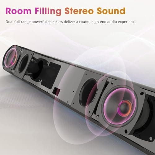 BESTISAN Soundbar, TV Sound Bar with Wired HDMI and Wireless Bluetooth 5.0 Home Theater System (28 Inch, Enhanced Bass Technology, 3-Inch Drivers, Bass Adjustable, Wall Mountable, DSP)