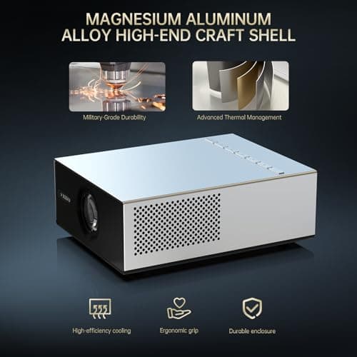 4K Projector with WIFI and Bluetooth, XIDU 1500ANSI Electric Focus Aluminum Alloy Projector, Auto Keystone 1080P Movie Projector, Dual 8W Speaker, Home Theater Portable Projector for Phone (Silver)
