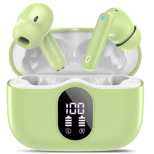 Wireless Earbuds, Bluetooth 5.4 Headphones Bass Stereo, Ear Buds with Noise Cancelling Mic, IP7 Waterproof in Ear Earphones, 36H LED Display Bluetooth Earbuds for Laptop Pad Phones Sports, Grass Green