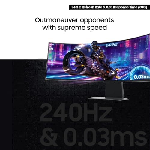 Samsung 49-Inch Odyssey G9 (G95SD) Series QD-OLED G-Sync Compatible Curved Gaming Monitor, 240Hz, 0.03ms, Dual QHD, Glare Free, FreeSync Premium Pro, Ergonomic Stand,LS49DG956SNXGO,2024, 3 Yr Warranty