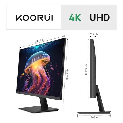 KOORUI 27 Inch 4K UHD(3840 * 2160) Monitor IPS Ultra-Thin Computer Monitor with 95% DCI-P3, Freesync & G-sync, Displayport&HDMI, Audio Out, VESA Mountable, Tilt