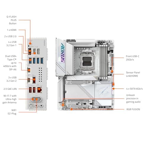 GIGABYTE X870E AORUS PRO ICE AMD AM5 LGA 1718 Motherboard, ATX, DDR5, 4X M.2, PCIe 5.0, USB4, WIFI7, 2.5GbE LAN, EZ-Latch, 5-Year Warranty