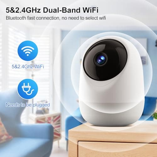 5&2.4Ghz Indoor Security Camera, 360° 3MP WiFi Cameras for Home Security, Home Security Camera, Baby/Pet Camera with Phone App, Motion/Sound Detection, Auto Tracking, 2-Way Audio, TF/Cloud Storage