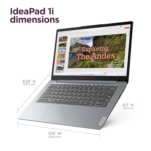 Lenovo IdeaPad Ultra Light Laptop for Student & Home (14" Anti-Glare, Intel Dual Core Processor, 4GB RAM, 128GB Storage (64GB+ 64GB SD)), 1 Year Office 365, Webcam, Wi-Fi 6, Win 11 Home in S, Grey