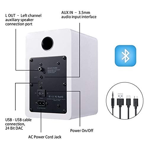 SW208 3" Active Bluetooth 5.0 Bookshelf Speakers – 60W Carbon Fiber Speaker Unit - Built-in 24bit DAC Dynamic 3D Surround Sound 2.0 Computer PC Monitor Gaming (Pair, White)
