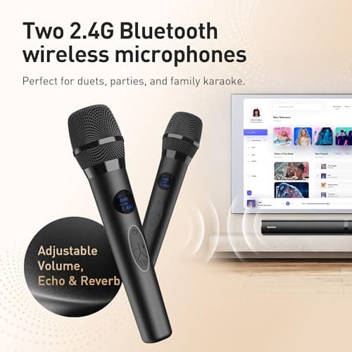Karaoke Soundbar with Subwoofer for TV: Sound Bar with 2 Wireless Microphones - Home Theater Surround Sound System - Bluetooth Speaker with Remote Supports HDMI ARC/Optical/AUX/USB for TV/PC