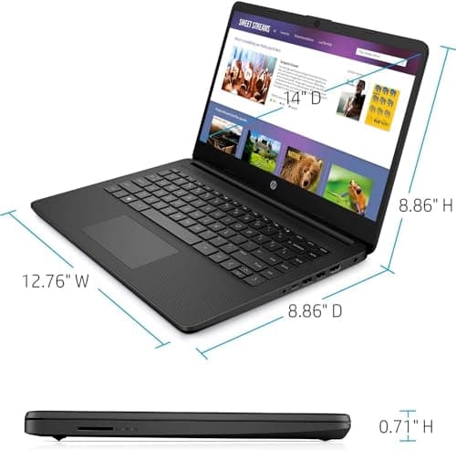 HP New 14" HD Ultra Light Thin Laptop, Quad-Core Intel Celeron Processor, 4GB RAM, 128GB (64GB eMMC+ 64GB Card), Wi-Fi, Upto 11 Hours, Windows 11 S + 1 Year Office 365+HubxcelAccessory, Black