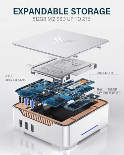 KAMRUI GK3Plus Mini PC, 16GB RAM 512GB M.2 SSD Mini Computers,12th Gen Alder Lake N95 (up to 3.4GHz) Micro PC, 2.5''SSD, Gigabit Ethernet,4K UHD,WiFi,BT,VESA/Home/Business Small pc
