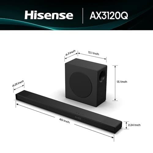Hisense AX3100Q 3.1Ch Sound Bar with Wireless Subwoofer, Dolby Atmos, DTS:X, Bluetooth 5.3, Roku TV Ready, HDMI/AUX/ARC/Optical/USB, EzPlay, Ez UP, 7 EQ Modes