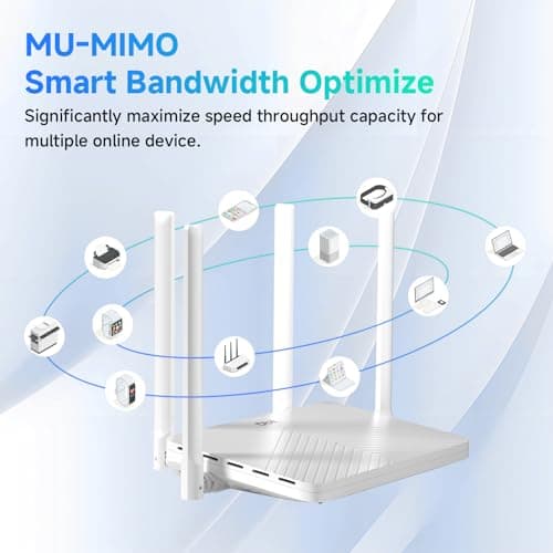 DBIT AC1200 Gigabit WiFi Router 2.4GHz +5GHz Dual Band MU-MIMO Wireless Internet Router, 4 x 10/100/1000Mbps Ethernet Ports, 4 x 5dBi Antennas, Support Router, AP, Repeater Mode, EasyMesh, White