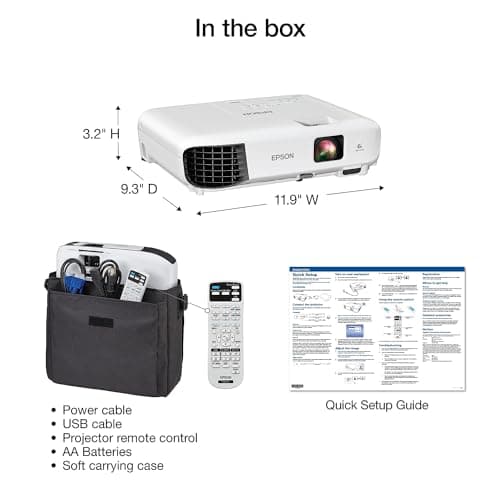 Epson EX3280 3-Chip 3LCD XGA Projector, 3,600 Lumens Color Brightness, 3,600 Lumens White Brightness, HDMI, Built-in Speaker, 15,000:1 Contrast Ratio