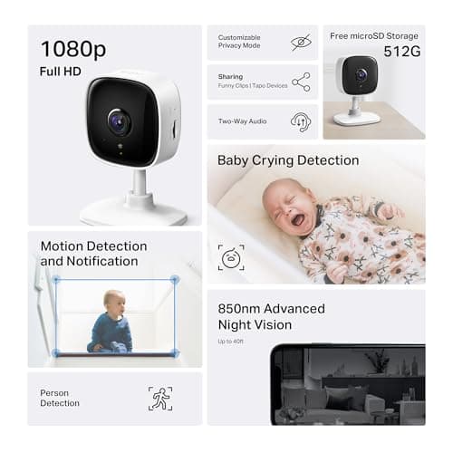Tapo by TP-Link 1080P Indoor Security Camera for Baby Monitor, Pet Camera w/Motion Detection, 2-Way Audio Siren, Night Vision, Cloud & SD Card Storage, Works w/Alexa & Google Home, C100(4-Pack)