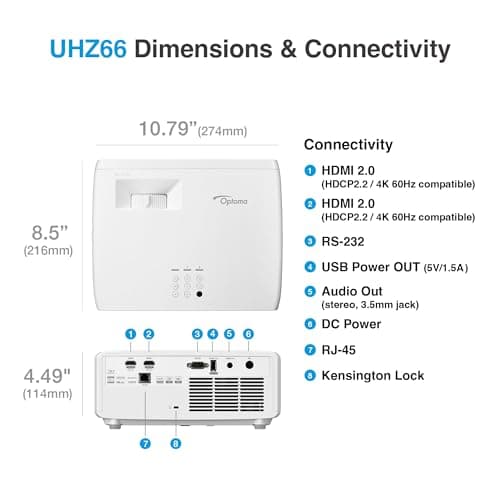 Optoma UHZ66 Technology 4000-Lumen UHD 4K Laser Projector - White