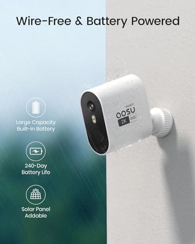 AOSU Security Cameras Wireless Outdoor Home System, True 2K HD Night Vision, No Subscription, 240-Day Battery Life, 166° Wide View, Spotlight & Siren Alarm, Motion Alert, Support 2.4G & 5G WiFi Router