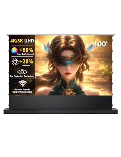 IN&VI 100" Motorized Floor Rising Projector Screen for UST Long/Standerd Throw Projector,Matte White Projector Screen Motorized for Home Theater,Movie Screen 4K/8K Ultra HD Active 3D