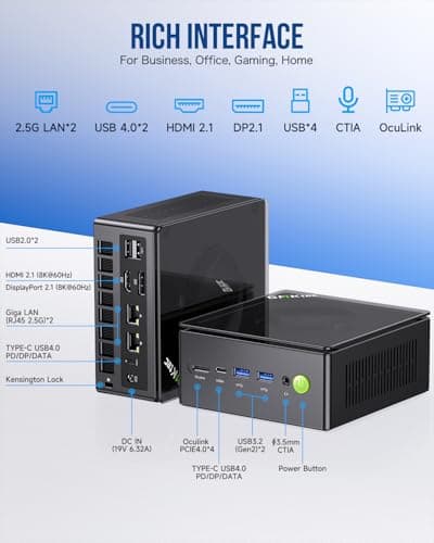GMKtec Gaming Mini PC K8 Plus AMD Ryzen 7 8845HS(8C/16T, up to 5.1GHz) 64GB DDR5 RAM 1TB SSD, Desktop Computer Dual NIC 2.5G, HDMI 2.1, USB4