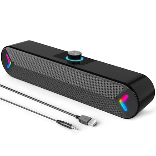 LENRUE Computer Speakers,Wired USB-Powered Sound-bar with 10W Stereo Sound for PC Desktop,Plug-n-Play (A39PRO /Black)