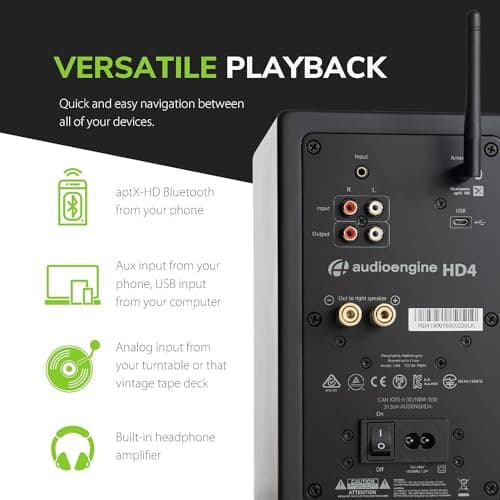 Audioengine HD4 24 Bit Bluetooth Bookshelf Speakers - TVs, Desktops, Stereos, Music, Movies and Gaming - Bluetooth aptX Adaptive 5.3