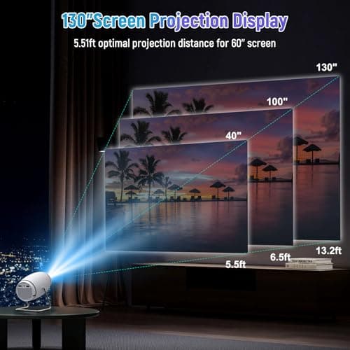 Mini Projector, Projector with WiFi and Bluetooth, 4K 1080P Support Portable Projector 180° Rotatable 130'' Screen Movie Projector Auto Keystone Compatible with HDMI/USB/Smartphone/PC/Laptop