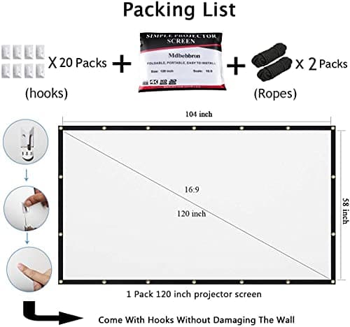 120 inch Projector Screen 16:9 Foldable Anti-Crease Portable Projector Movies Screens for Home Theater Outdoor Indoor Support Double Sided Projection