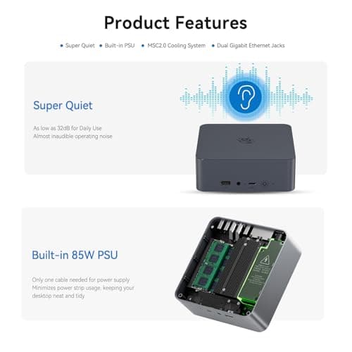 Beelink EQi12 Mini PC, Intel Core i5-12450H Processor (8C/12T, up to 4.4GHz), 16G DDR4 RAM 500GB M.2 2280 PCle 4.0x4 SSD, Mini Computer Support 4K@60Hz Dual Screen Display/WiFi6/BT5.2