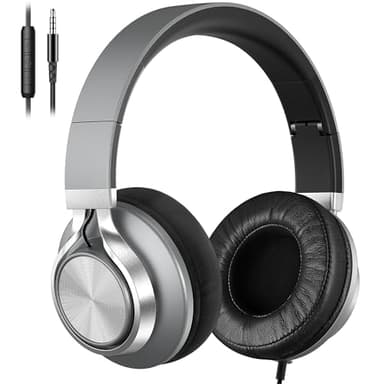 Over Ear Headphones Wired with Microphone - Noise Isolating Corded Headphones with Protein Leather Ear Cushions for Teens Adults,Fordable Head phones with Golded 3.5 mm Jack for Laptop Computer Tablet