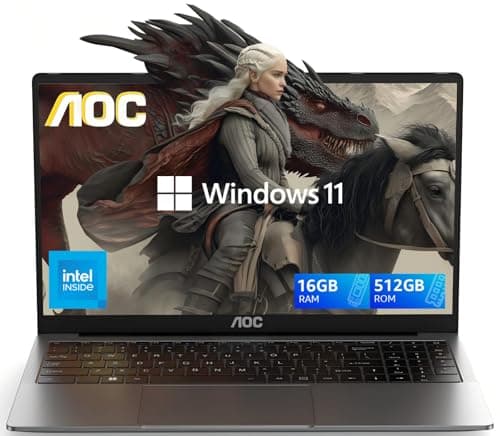 AOC 2025 AX15 Laptop Computer, 15.6-inch FHD Screen, Work Laptops with N97 Processor(Up to 3.6GHz) 16GB RAM, 512GB SSD, Windows 11 Laptop Computer, Light&Thin, Metal Shell, Webcam, Type-C, USB3.2