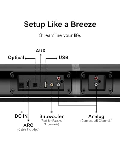 ULTIMEA 4.1ch Sound Bar for Smart TV with Subwoofer, Peak Power 200W, 2-in-1 Detachable Soundbar for TV, Bluetooth 5.3, Bass Adjustable, 3 EQ Modes TV Sound Bar, HDMI ARC/Optical/Aux, Apollo S50