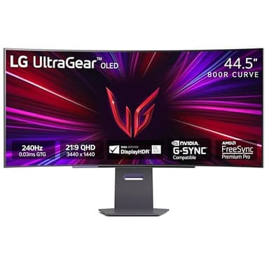LG 45GS95QE Ultragear OLED Curved Gaming Monitor 45-Inch WQHD 800R 240Hz 0.03ms DisplayHDR True Black 400 AMD FreeSync Premium Pro NVIDIA G-Sync HDMI 2.1 DisplayPort Tilt/Height/Swivel Stand - Black