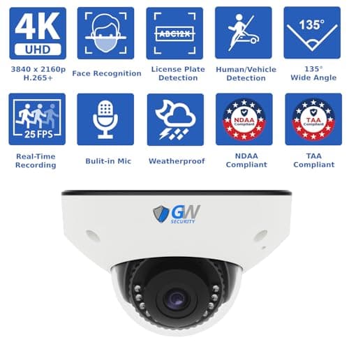 GW Security 16 Channel NVR UltraHD 4K Face Recognition NDAA & TAA Compliant Security Camera System with 16 x 8MP @25FPS Outdoor & Indoor PoE Dome Cameras, 10 Smart AI Functions