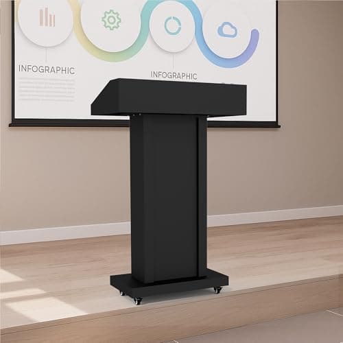 GARVIN Podium Stand with 4 Lockable Wheels, Heavy-Duty Metal Lecterns & Podiums with Hidden Storage, 46.5”H Portable Pulpit for Church, School, Office and Conference, Black