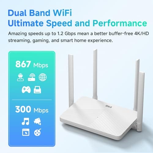 DBIT AC1200 Gigabit WiFi Router 2.4GHz +5GHz Dual Band MU-MIMO Wireless Internet Router, 4 x 10/100/1000Mbps Ethernet Ports, 4 x 5dBi Antennas, Support Router, AP, Repeater Mode, EasyMesh, White