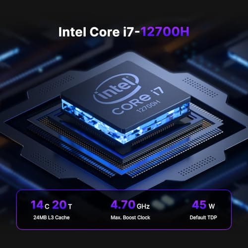 P2 Plus Mini PC, Intel i7 12700H Mini Desktop Computers, 32GB DDR5, 512GB NVMe, with Thunderbolt 4&Dual Gigabit Ethernet Ports, 4K Triple Display, Wi-Fi 6E, Bluetooth 5.2