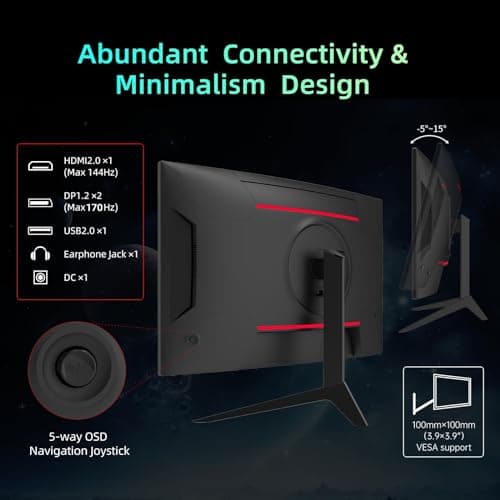 KTC 32 inch Curved Gaming Monitor, 180Hz 1ms MPRT, 2K 1440P 144Hz Monitor, 1500R HVA Display, Adaptive Sync, HDR, 120% sRGB, DisplayPort HDMI, Vesa Support 3.9x3.9'', PC Moniter for Gamers