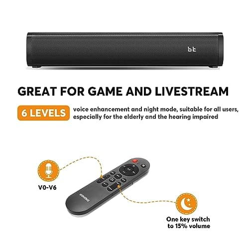 Wohome 2.1ch Small Sound Bars for TV with 6 Levels Voice Enhancement, Built-in Subwoofer, 16 Inches Bluetooth 5.3 Soundbar Speakers with Optical/AUX/USB Connection, S100