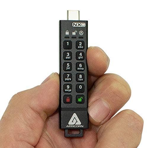 Apricorn 128GB Aegis Secure Key 3 NXC 256-Bit Hardware-Encrypted USB 3.2 Type C Flash Drive, FIPS 140-3 Level 3 Validated (ASK3-NXC-128GB), Black