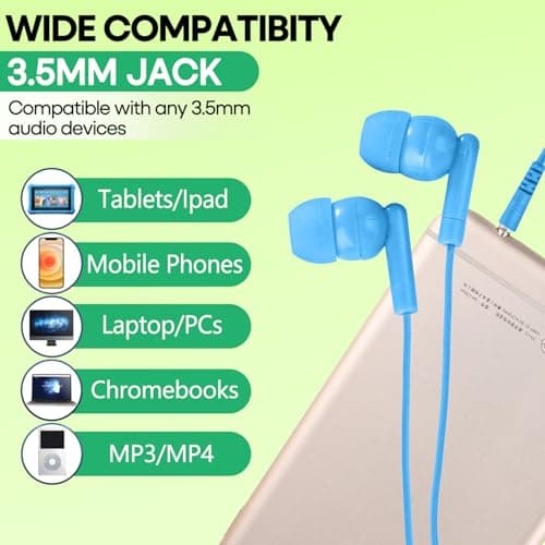 50 Pack Bulk Kids Earbuds for School Classroom Library, Student Wired Earphones with 3.5 mm Jack Multi Colored Earphones for Computer Chromebook Laptop PC (HY01,50 Mixed)