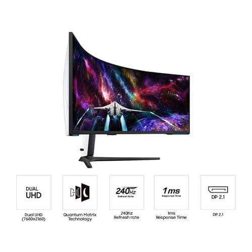 Samsung 57" Odyssey Neo G9 (G95NC) Series Dual 4K UHD 1000R Curved Gaming Monitor, 240Hz, 1ms with DisplayPort 2.1, Quantum Mini-LED, DisplayHDR 1000, AMD FreeSync Premium Pro, LS57CG952NNXZA
